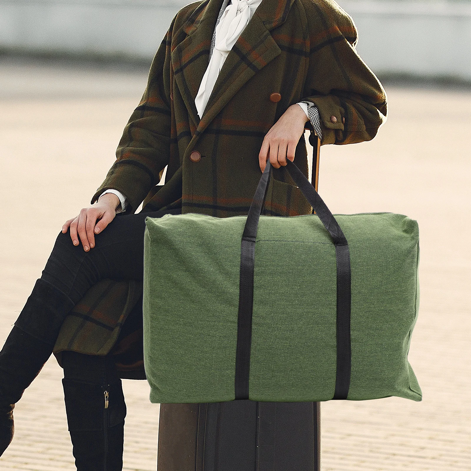 1 قطعة سعة كبيرة حقيبة سفر واق من المطر الزيتون الأخضر قماش تخزين الأمتعة عطلة نهاية الأسبوع المنزلية لحاف الرياضة فائدة