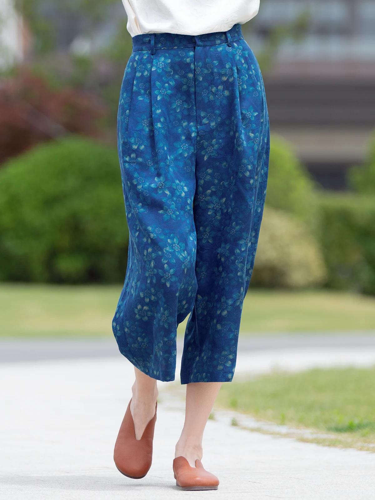 

Slimming High Waist Silk Trousers for Women Summer Commute Sle Elastic Waist Carrot Pants Silk Floral Print Casual Pants