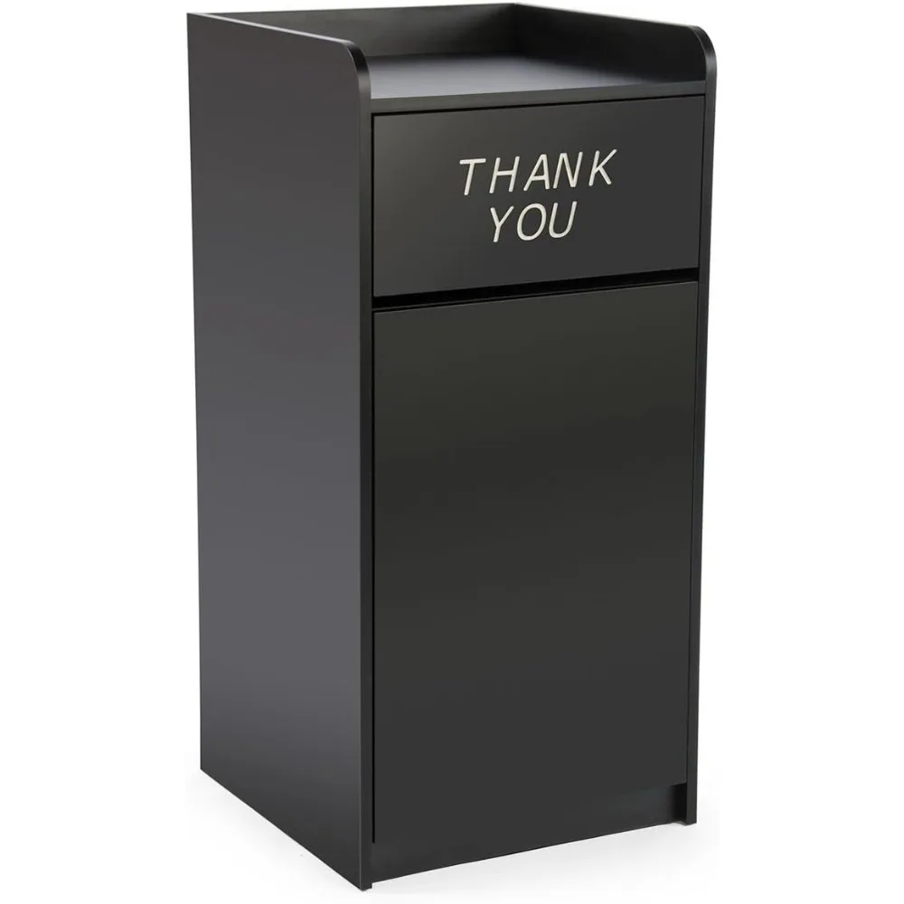 

Black Melamine 36 Gallon Fast Food Restaurant Trash Bin with Door and Tray Holder