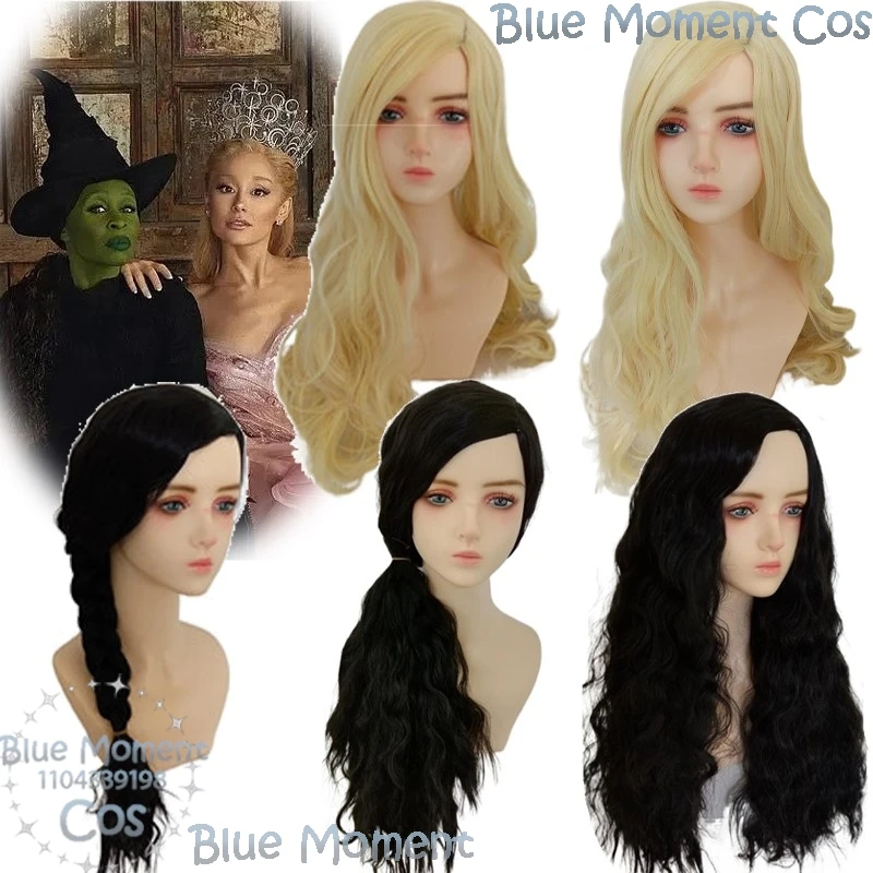 Glinda Elphaba Galinda Wicked Movie Cosplay Black Wig Blonde Witch Women Girl Curly Hair Halloween Roleplay Outfit Customized