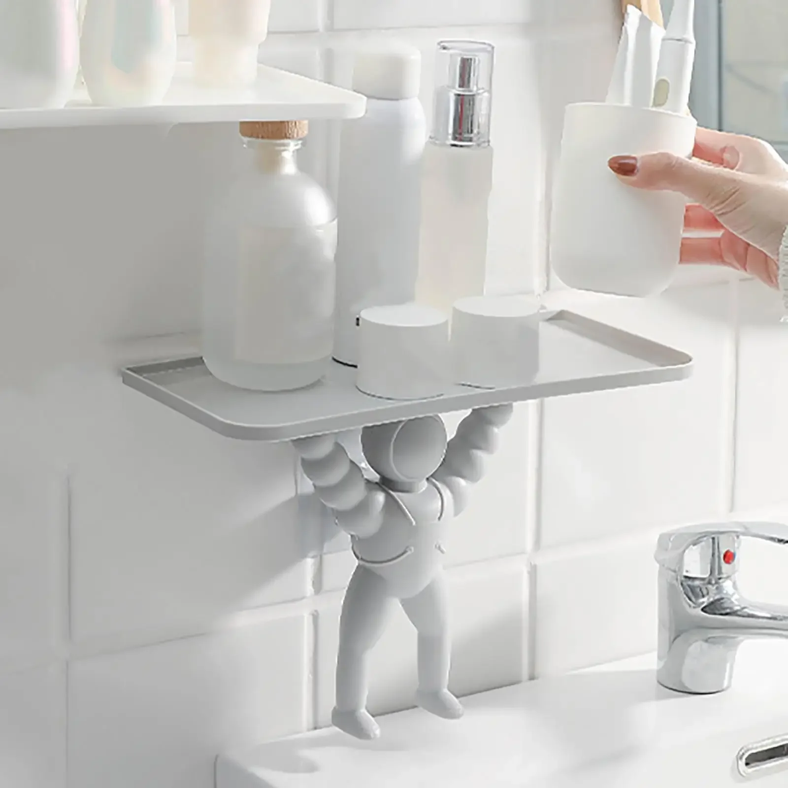 Kitchen Seasoning Storage Rack Astronaut Modeling Wall Mounted Toilet Bathroom Shelve Shelf Shower Hanging Basket Shampoo Holder