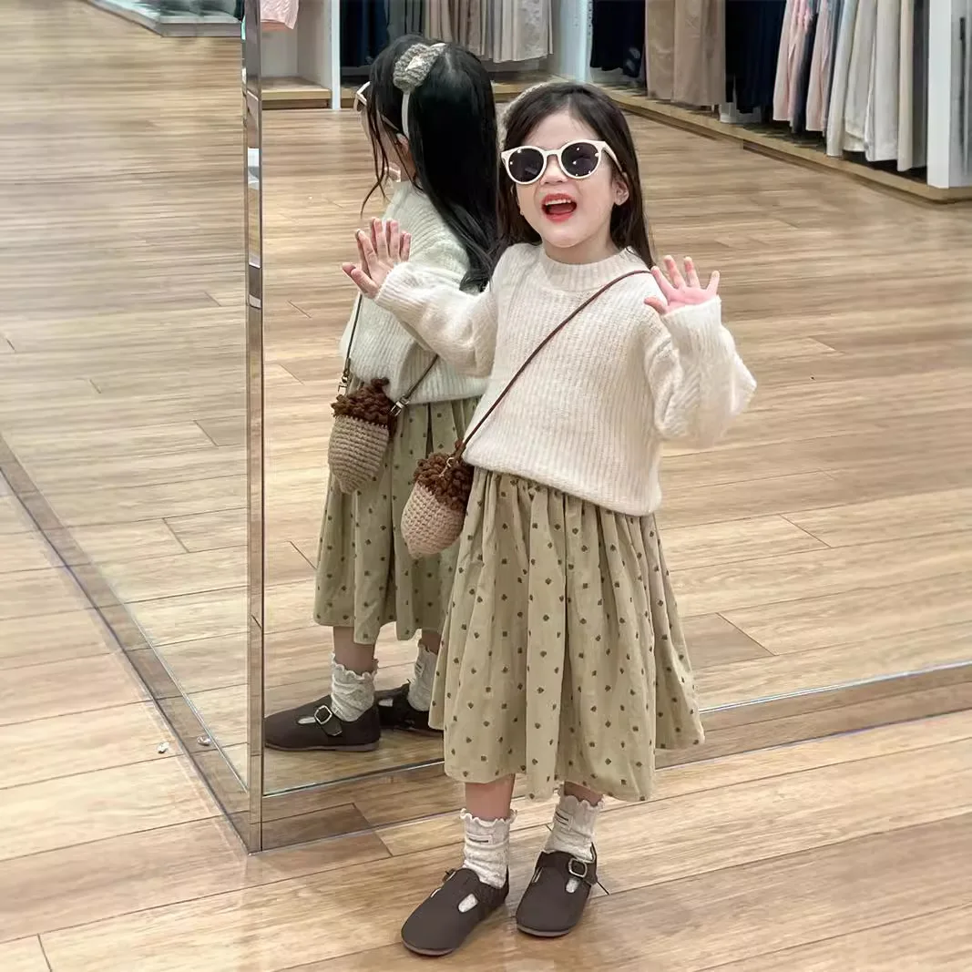 

Children's Wear Girls' Sweater 2025 Autumn Mohair Pullover Sweater Full of Crown Plush Skirt Two-piece Set