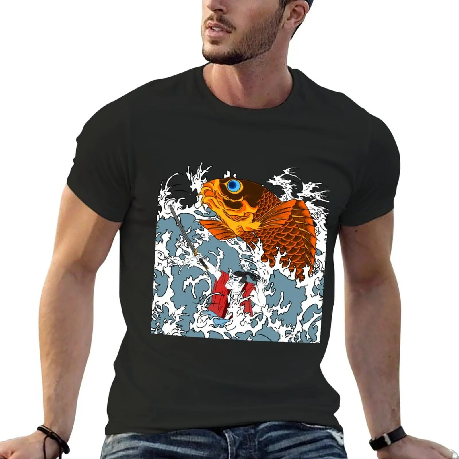 

Giant Koi and Samurai T-Shirt plain designer shirts graphic t shirt vintage man clothes big and tall t shirts for men