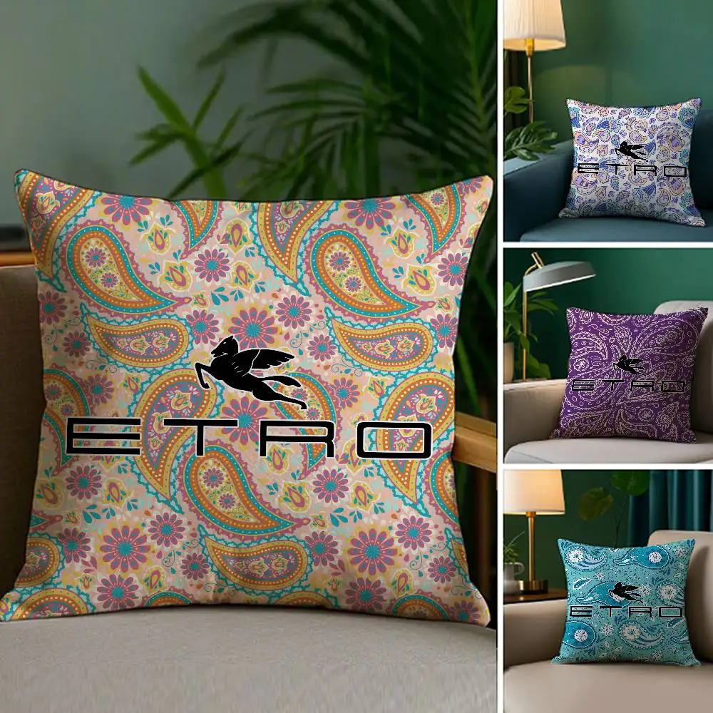 E-Etro-Kissenbezug im klassischen Design, Plüschstoff, weicher, doppelseitiger Druck, Sofa-Kissenbezug, Überwurf-Kissenbezüge