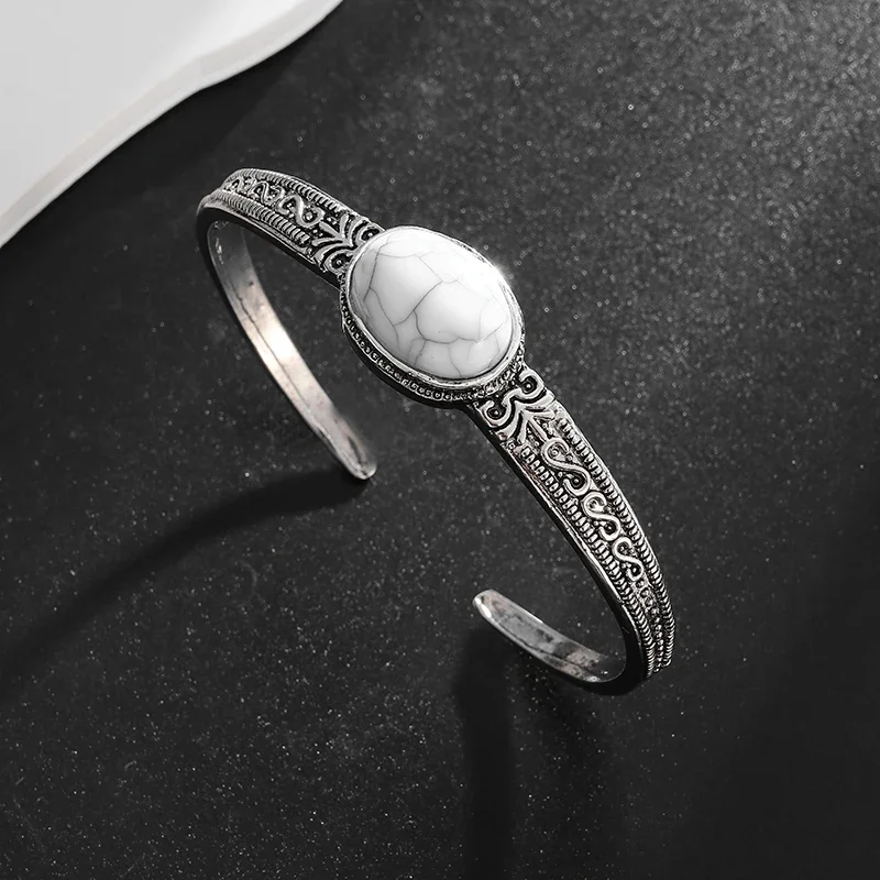 Vintage Blue Amber Stone Open Adjustable Bracelet for Men Women Fashion Cuff Bracelet Casual Jewelry Gift