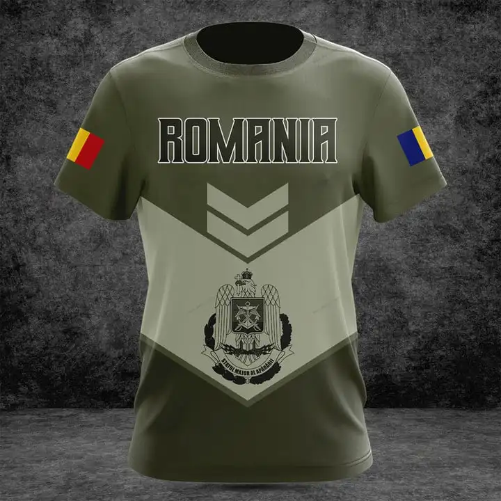 Custom Name Summer Casual Romania Flag ArmyGreen Graphic T-shirts Men's Fashion Jersey Short Sleeve Tops Fast Dry Streetwear - view 4