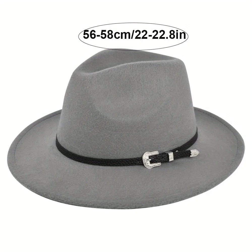 Sombrero Fedora de lana con cinta de cuero negro para hombre y mujer, Sombrero elegante de fieltro, ala ancha, Jazz, iglesia, Panamá, invierno y