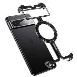 Aerospace Grade Aluminum Alloy Frameless Phone Case For Google Pixel 8 Pro 360 Rotating Magnetic Metal Holder Bumper Back Cover