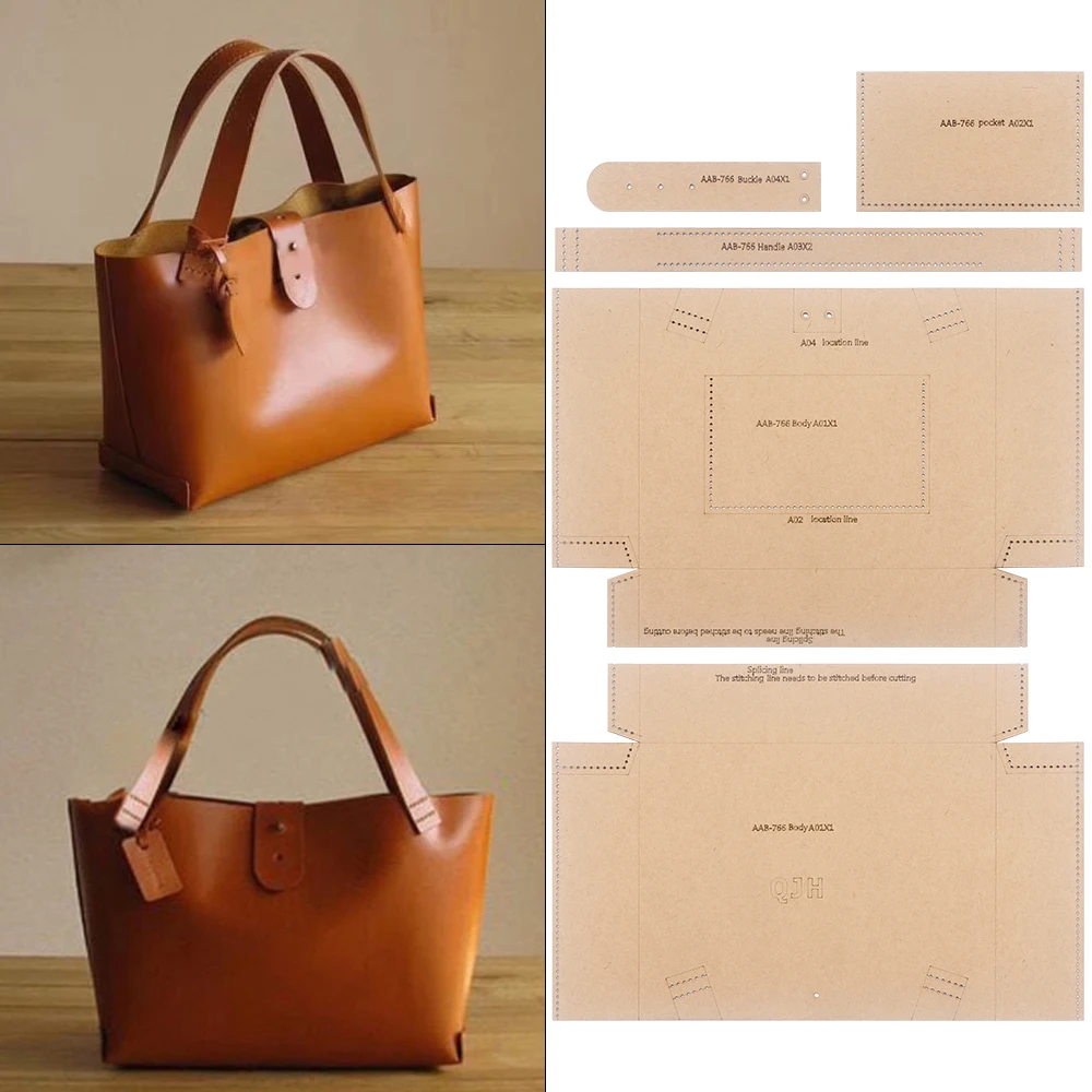 DIY Tote Bags Sewing Patterns- Kraft Paper Templates, DIY Leather Handicrafts Stencils for Making Retro Leather Hand Bags