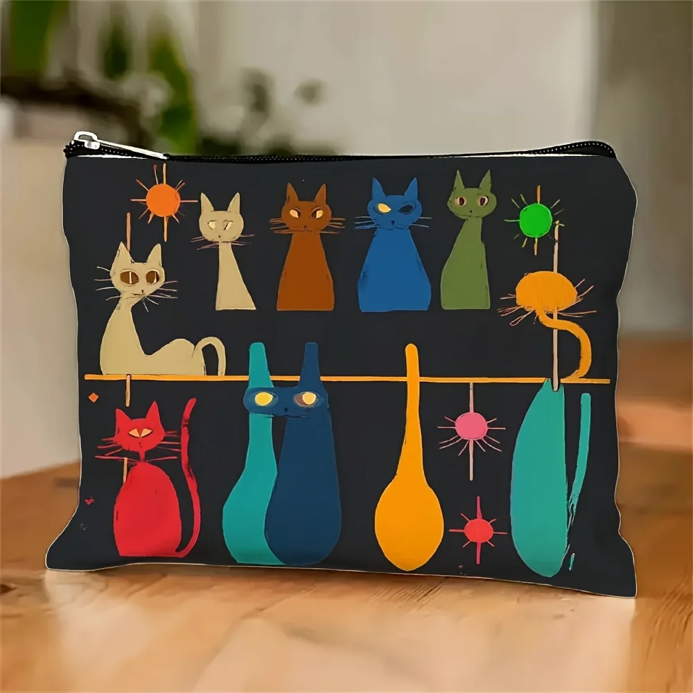Una borsa per il trucco con motivo faccia di gatto carina: custodia multifunzionale con cerniera, borsa per riporre gioielli, piccola borsa portaoggetti con cerniera da viaggio perfetta