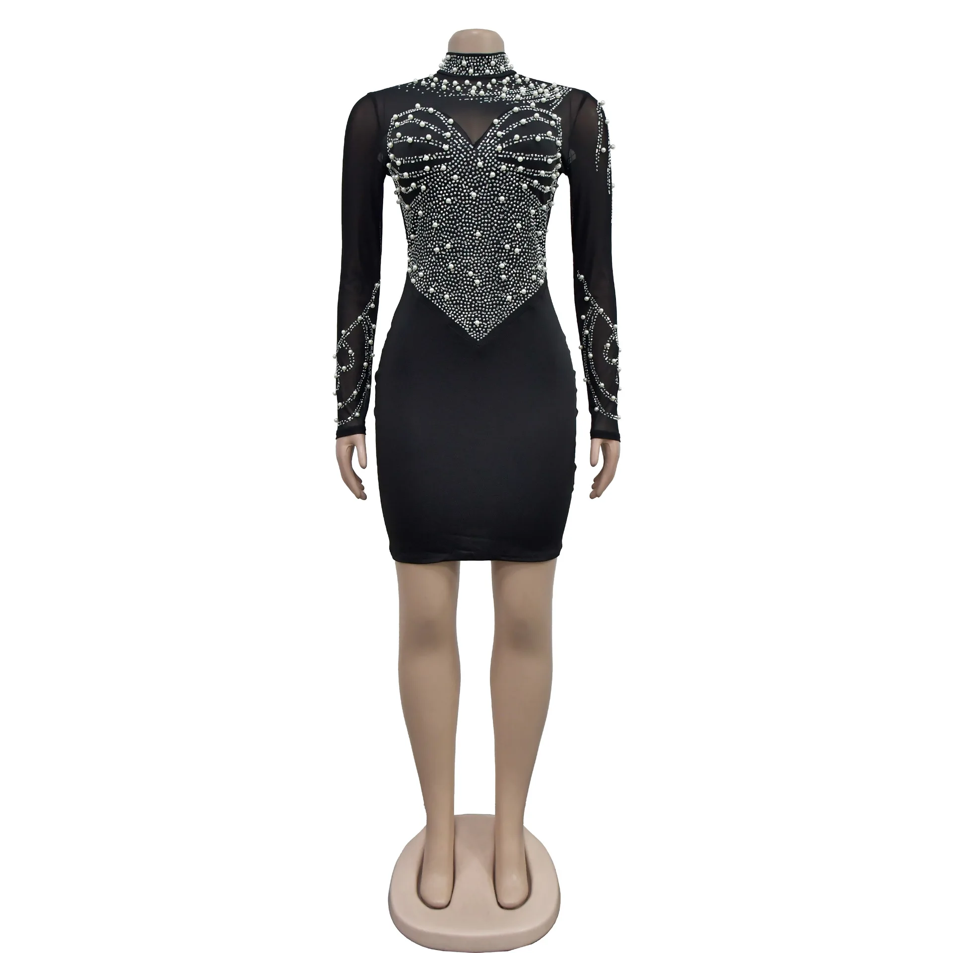 black studded long sleeve dress Long Sleeve Embellished Backless Maxi Dress in Black - 12