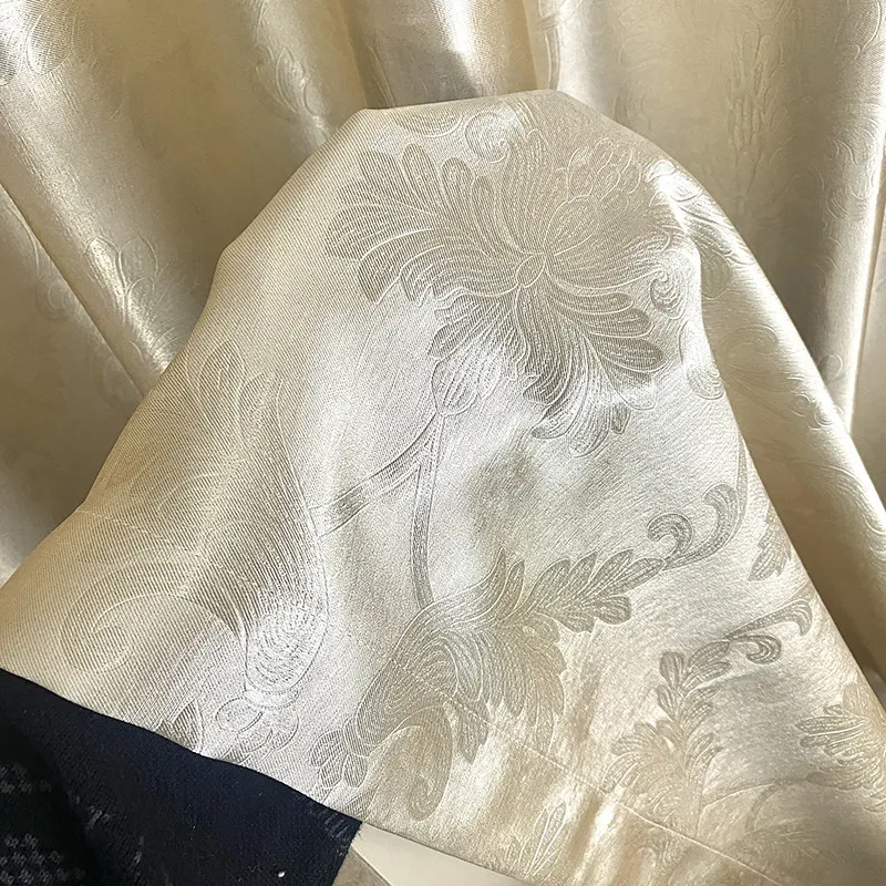 Champagne European Style Thickened Blackout Jacquard Custom Size Fashion Curtains for Living Dining Room Bedroom Window