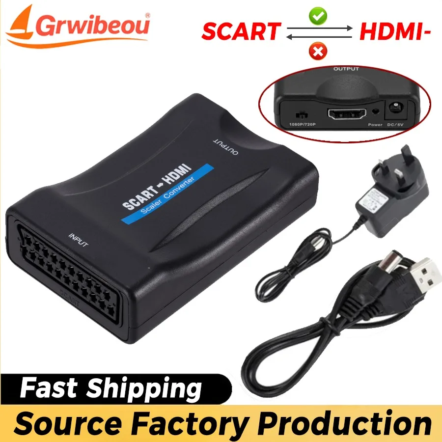 1080P سكارت إلى HDMI متوافق مع محول الصوت الراقي للفيديو لتلفزيون HD DVD لـ Sky Box STB التوصيل والتشغيل كابل تيار مستمر #1