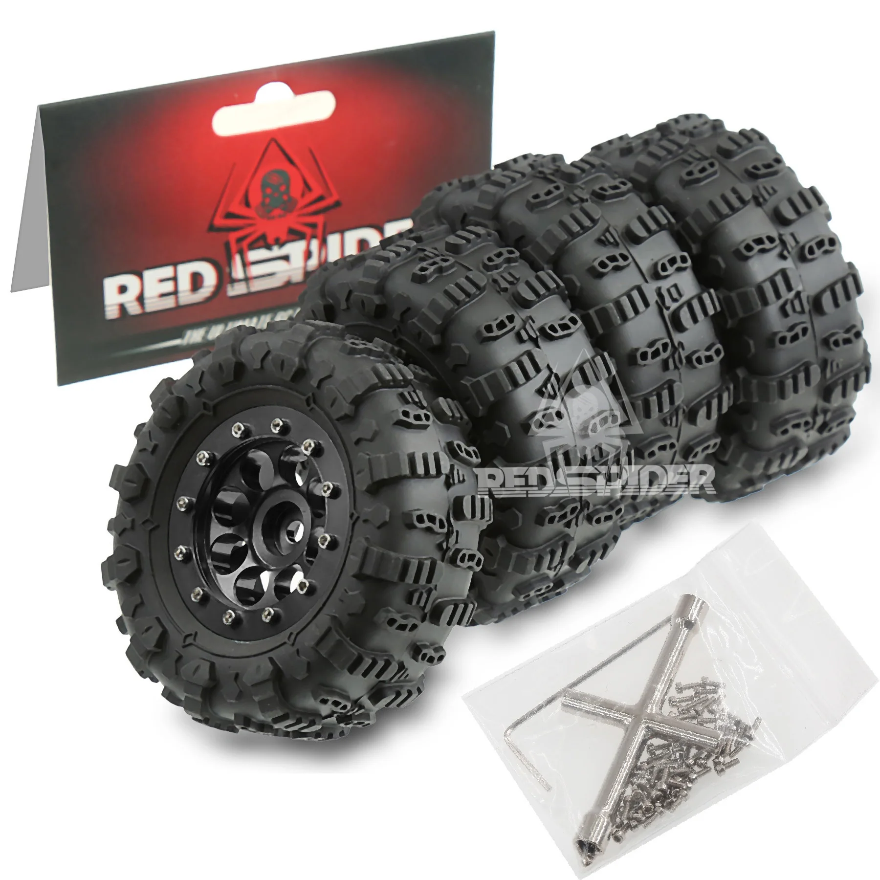 Conjunto de pneus de borracha e rodas de metal de 1,3 polegadas para crawler 1/18 TRX4M SCX24 FMS, 4 peças de pele de pneu atualizada com aro de roda para Rock C