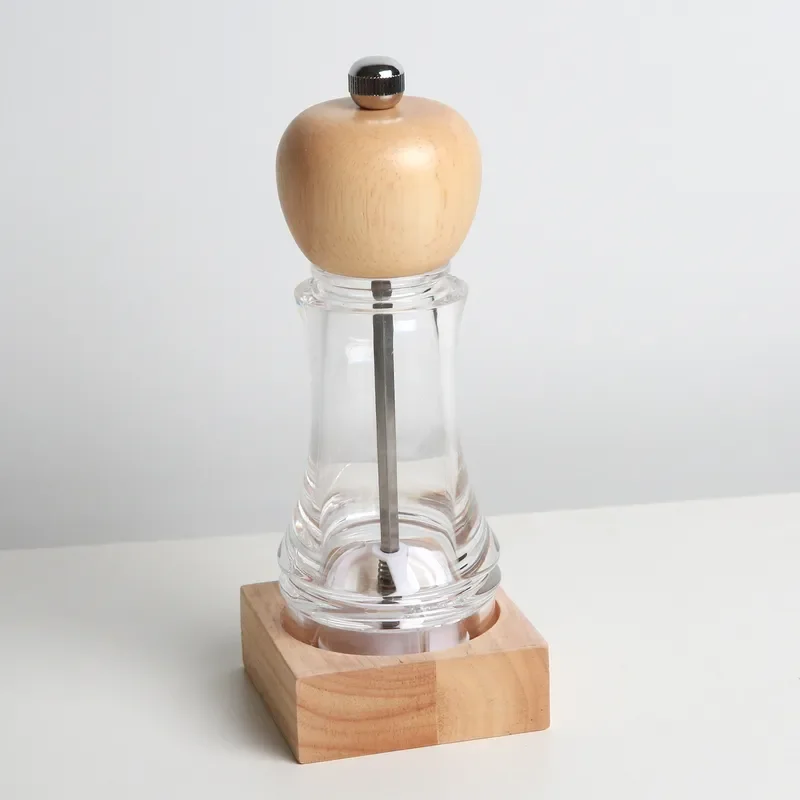 Oak Acrylic Transparent Pepper Mill Manual Spice Grinder Multi-purpose Kitchen Seasoning Tool for Home Cooking