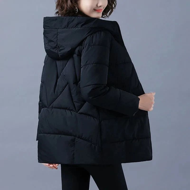 Hooded Parkas Autumn Winter Jacket Women Casual Solid Thicken Warm Coats 2022 Female Fashion Loose Cotton Padded Coat Oversized