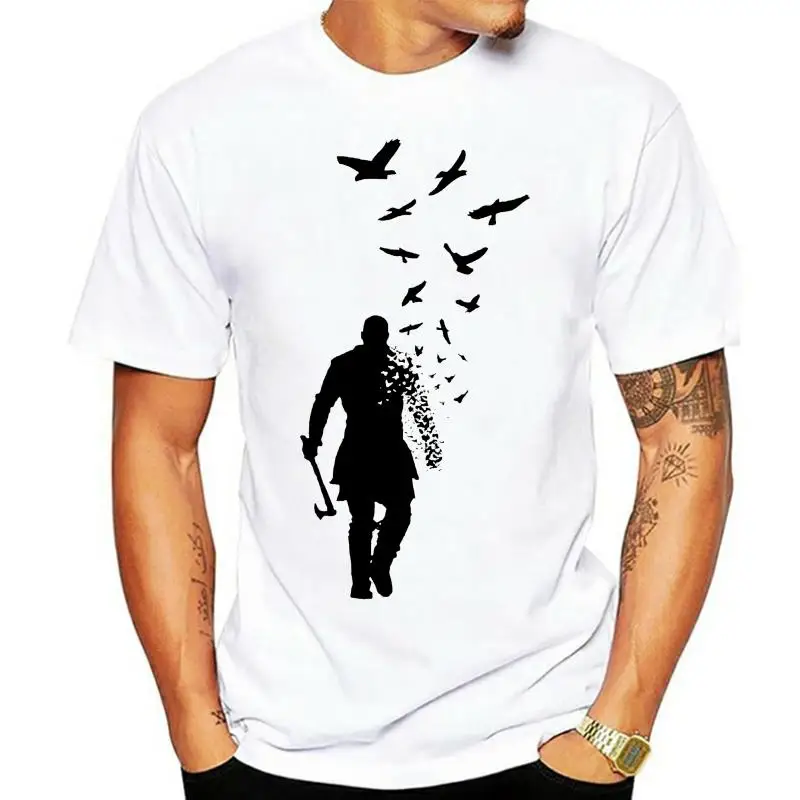 Viking Ragnar Lothbrok With Flock Of Ravens Printed On Back T-Shirt 2022 Hot Sale Super Fashion Summer Casual Man Tee Shirts