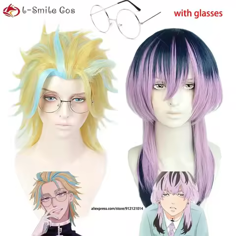 Anime Tokyo Revengers Rindo Haitani Cosplay Wig Golden Blue Purple Pink Hair With Glasses Synthetic Fiber Hair + Wig Cap