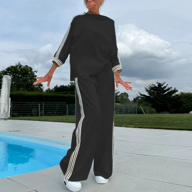 

Casual Striped Print Loose Women's Tracksuit Fashion O Neck Top Baseball Jersey & Long Pant Set Autumn Long Sleeve Sports Outfit