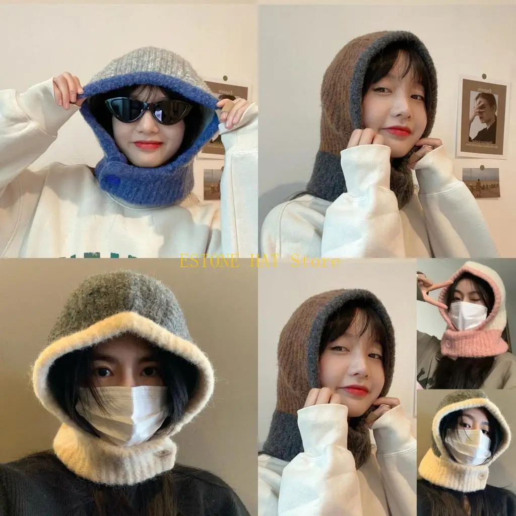 

49MF Winter Hat Windproof Warm Knitted Hat Beanie Pull-over Hat Girl New Year Gift