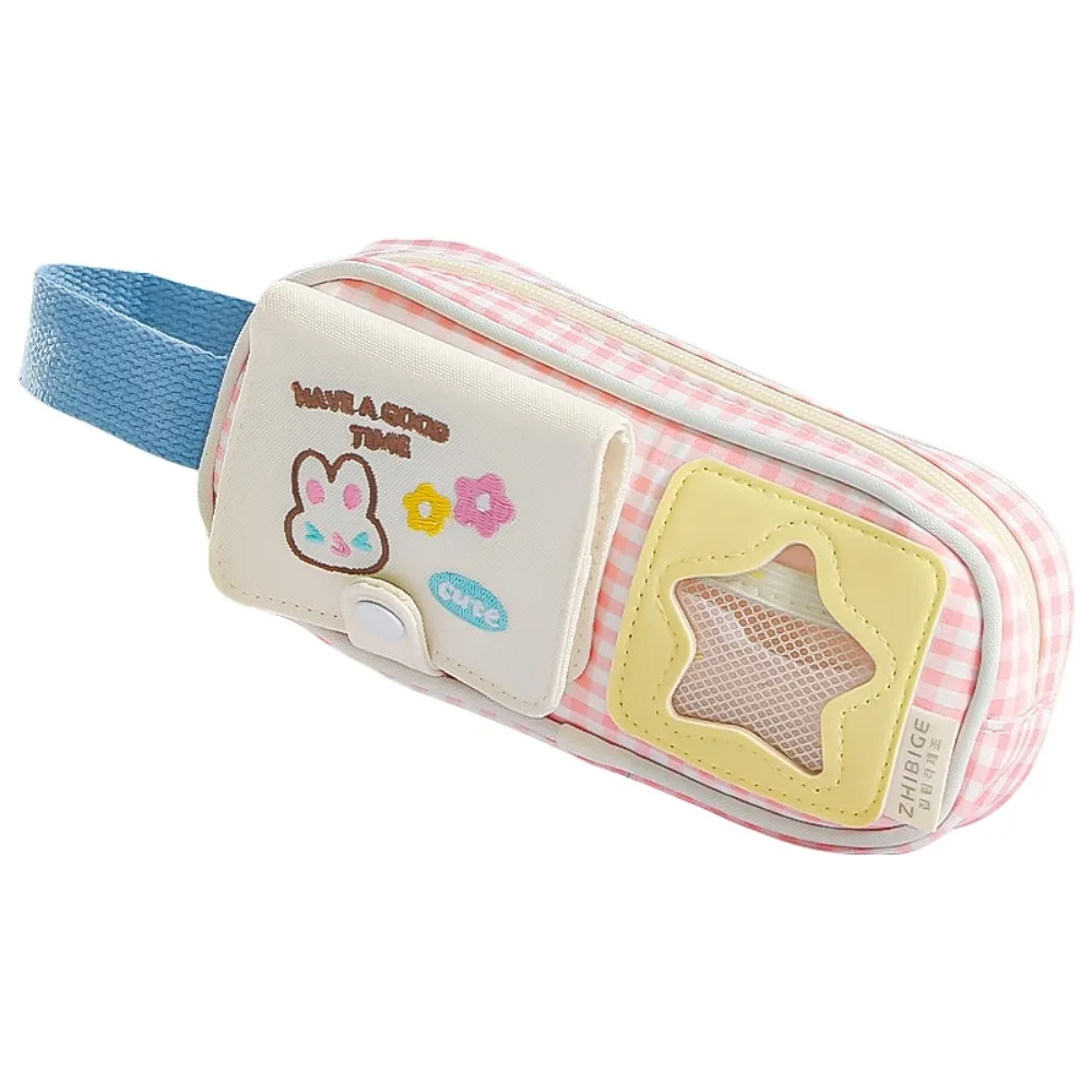 Multilayer Y2K Cartoon Stationery Bag Embroidery PVC Display Korean Pencil Case Handheld Desktop Storage Ins Pencil Pouch Unisex