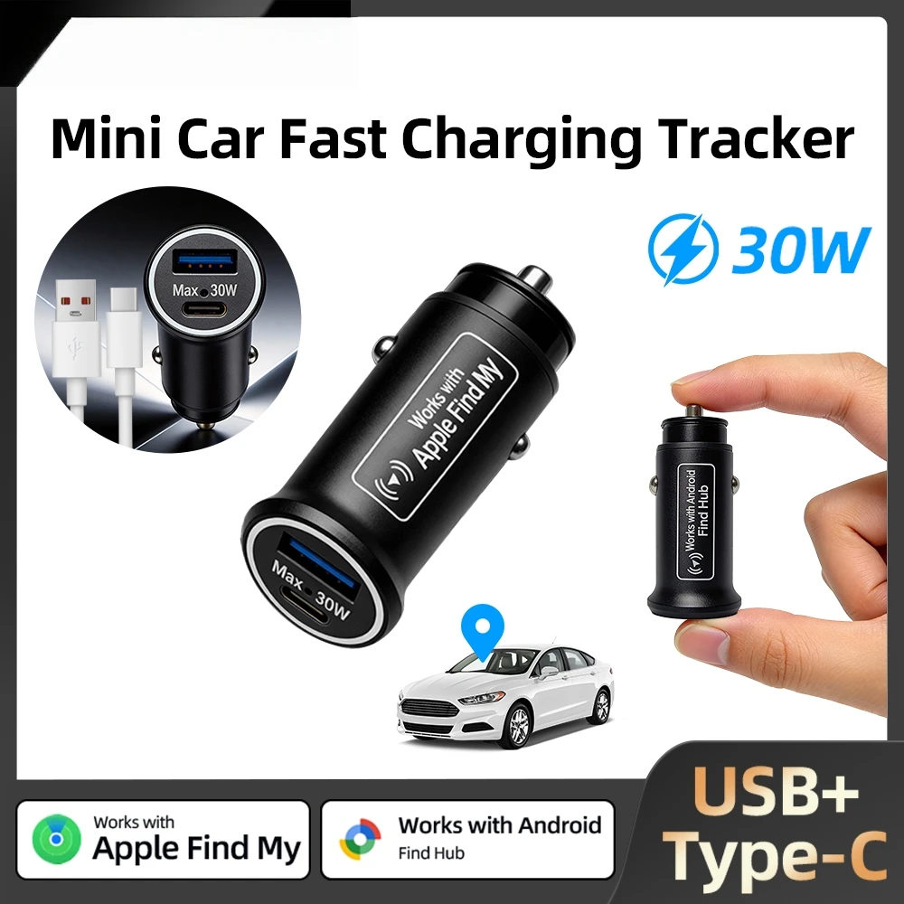 Universal Mini Car Charger Cigarette Lighter USB Type-C Adapter Hidden GPS Locator Track For IOS Apple System Find My