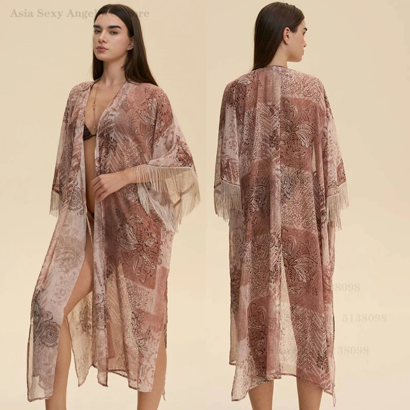 

Сексуальный полупрозрачный халат, женская пляжная ночная рубашка, летняя одежда для сна, ночная рубашка с принтом в этническом стиле, повседневная домашняя одежда, домашняя одежда