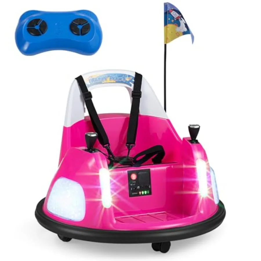 

Pink 12V Ride-On Bumper Car for with Remote Control Music Lighting Wireless Connection 360 Spin Safety Belt Indoor Outdoor Fun
