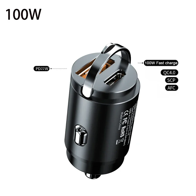 100W / 200W QC3.0 PD Autoladegerät 5A Schnellladung 2Port 12-24V Zigarettenanzünder Feuerzeug Auto USBC Ladegerät für iPhone Netzteil
