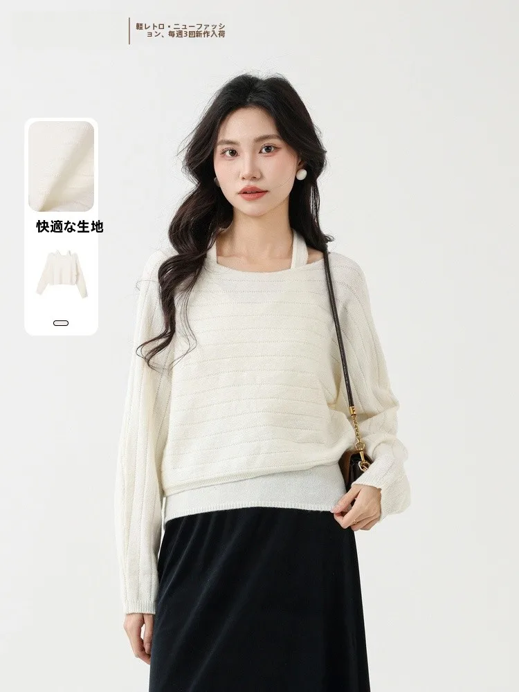 

Faionable oulder-baring Knitted Sweater Ele Sle Loose Fit Long Sve round Ne Memory's Start Spring 2026 New Arr...