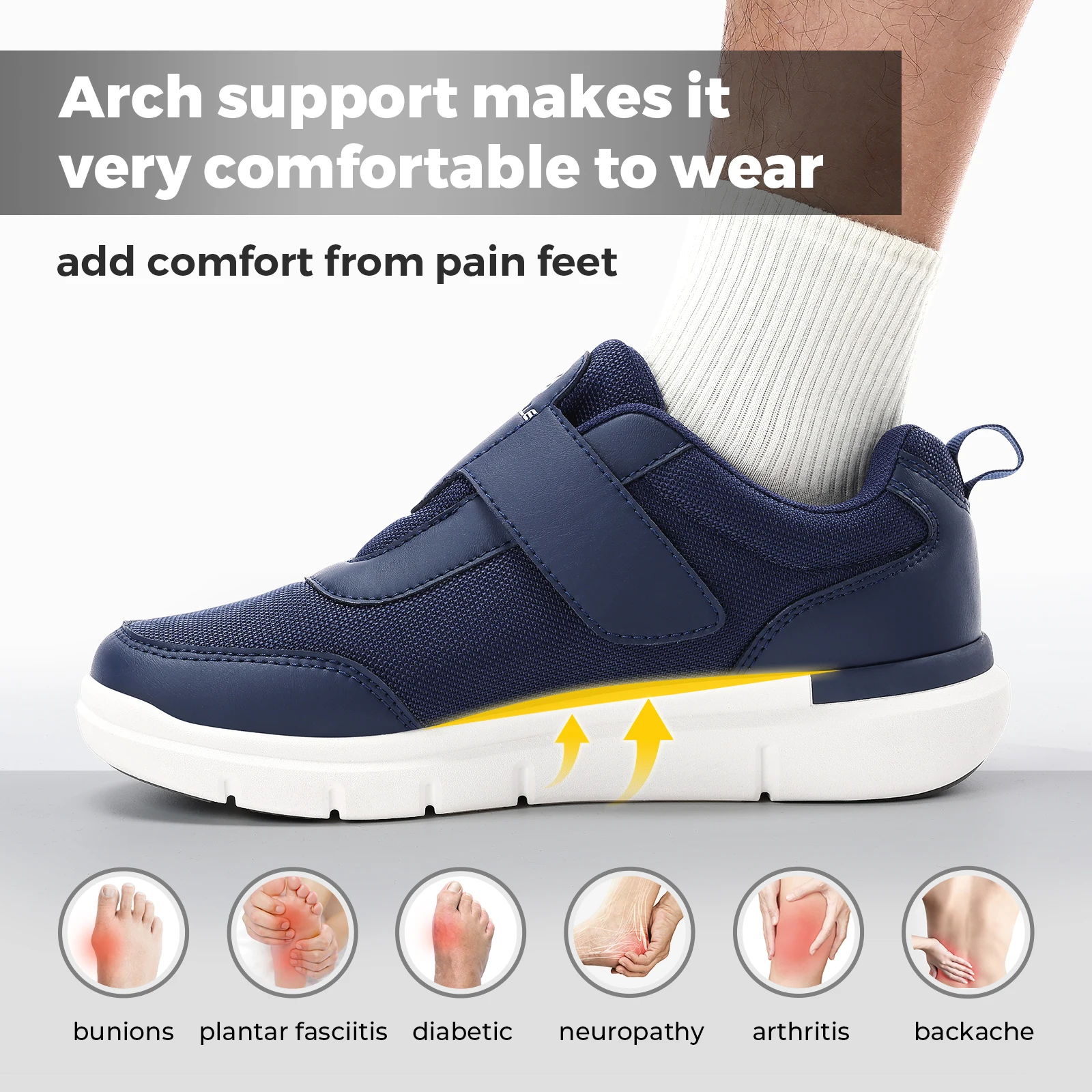 Fittington Diabetic Shoes For Man Extra Wide Width Swollen Feet Shoes For Diabetics Pain Relief Non-slip Man Shoes