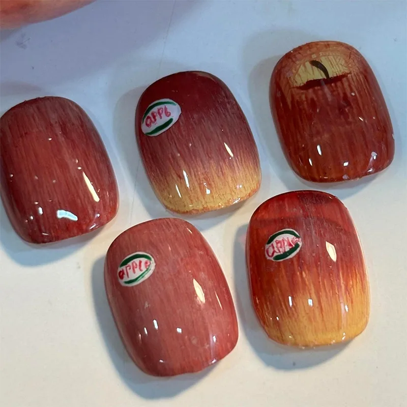 

24PCS Short Square False Nail Apple Gradient French Ballet Press on Nail Acrylic Detachable Ins Style Simple Nail Tips with Glue