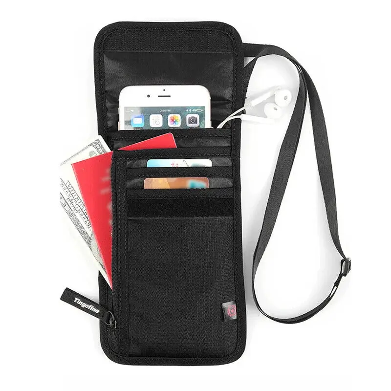 RFID Signal Blocking Shielding Pouch Traveling Passport Package Multi-function Waterproof Passport Clip RFID Id Bag Black