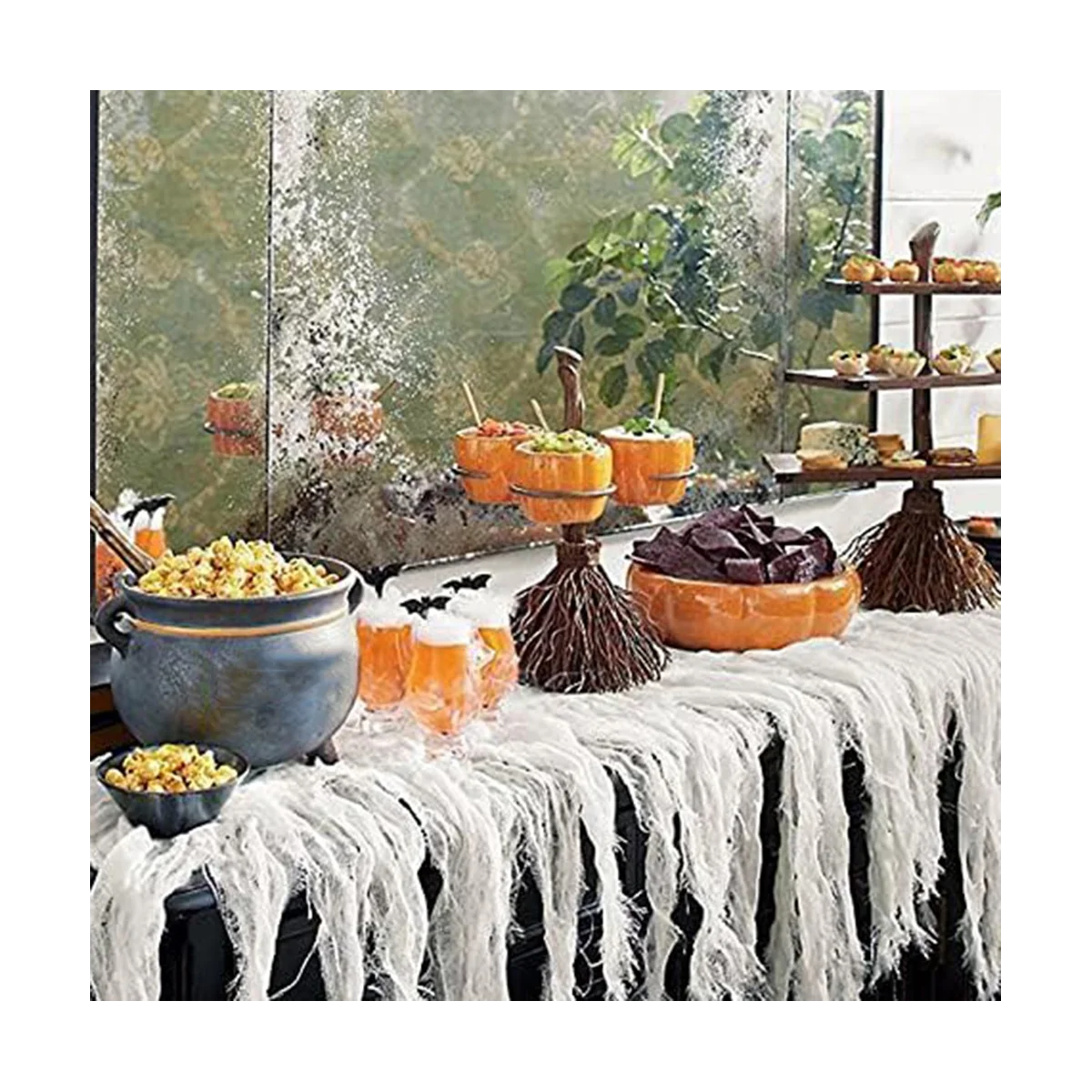 Cute Halloween Resin Pumpkin Bowls on Broom for Serving Fruit Salad Snacks Halloween Party