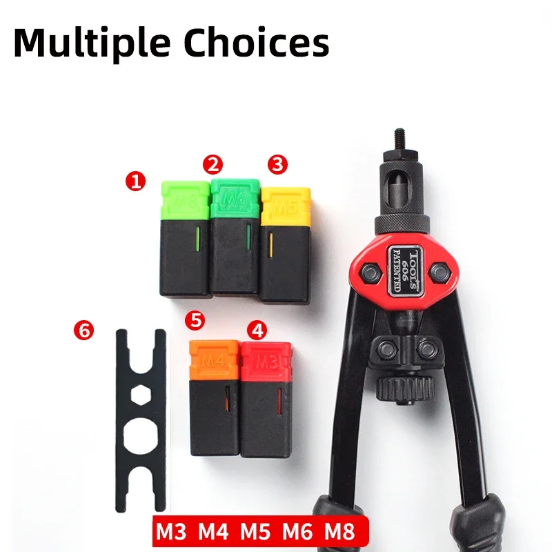 Pistola de porca de rebite de mandril BT-606, kit de ferramentas de configuração de porca de rebite resistente manual, ferramenta de rebitador rosqueado, rebitador de mão de inserção rosqueada M3-M8