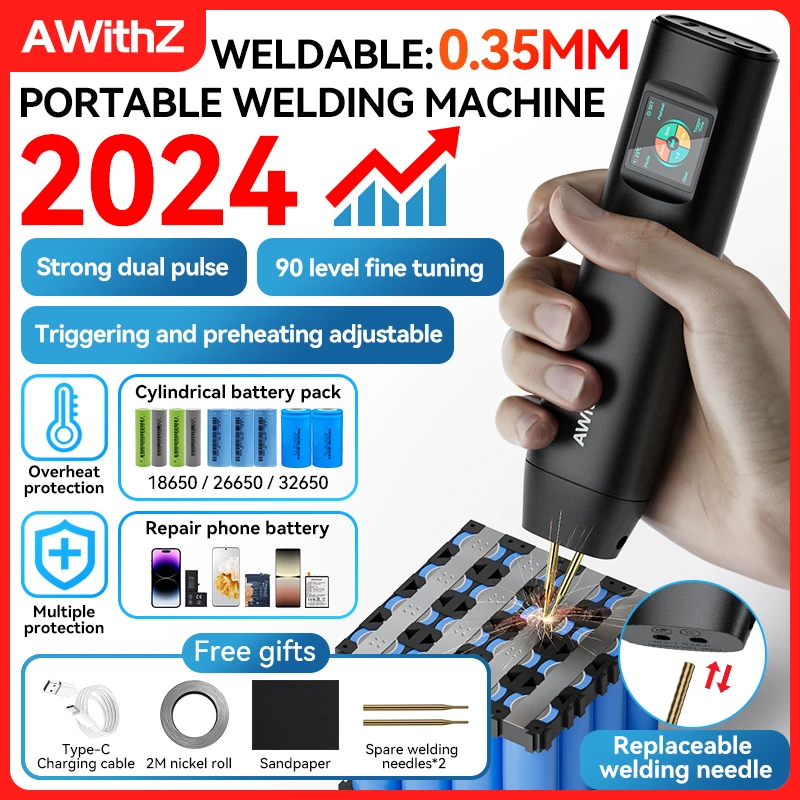 AWithZ Portable Spot Welder DIY Handheld Spot Welding Machine 90 Gears Adjustable Spot Welding for 18650 Lithium Battery