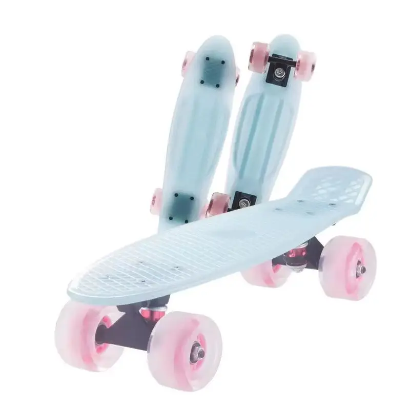 Penny Board Mini Cruiser Skate Board, Jelly Flash Wheel, Complete Ready to Ride Fashion, Colorful Banana Fish Board, 22 pulgadas