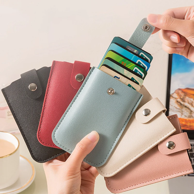 

Portable Bank Card Storage Bags Men Women Pulling Card Bag PU Leather Wallet Card Holder Multi-carded Purse