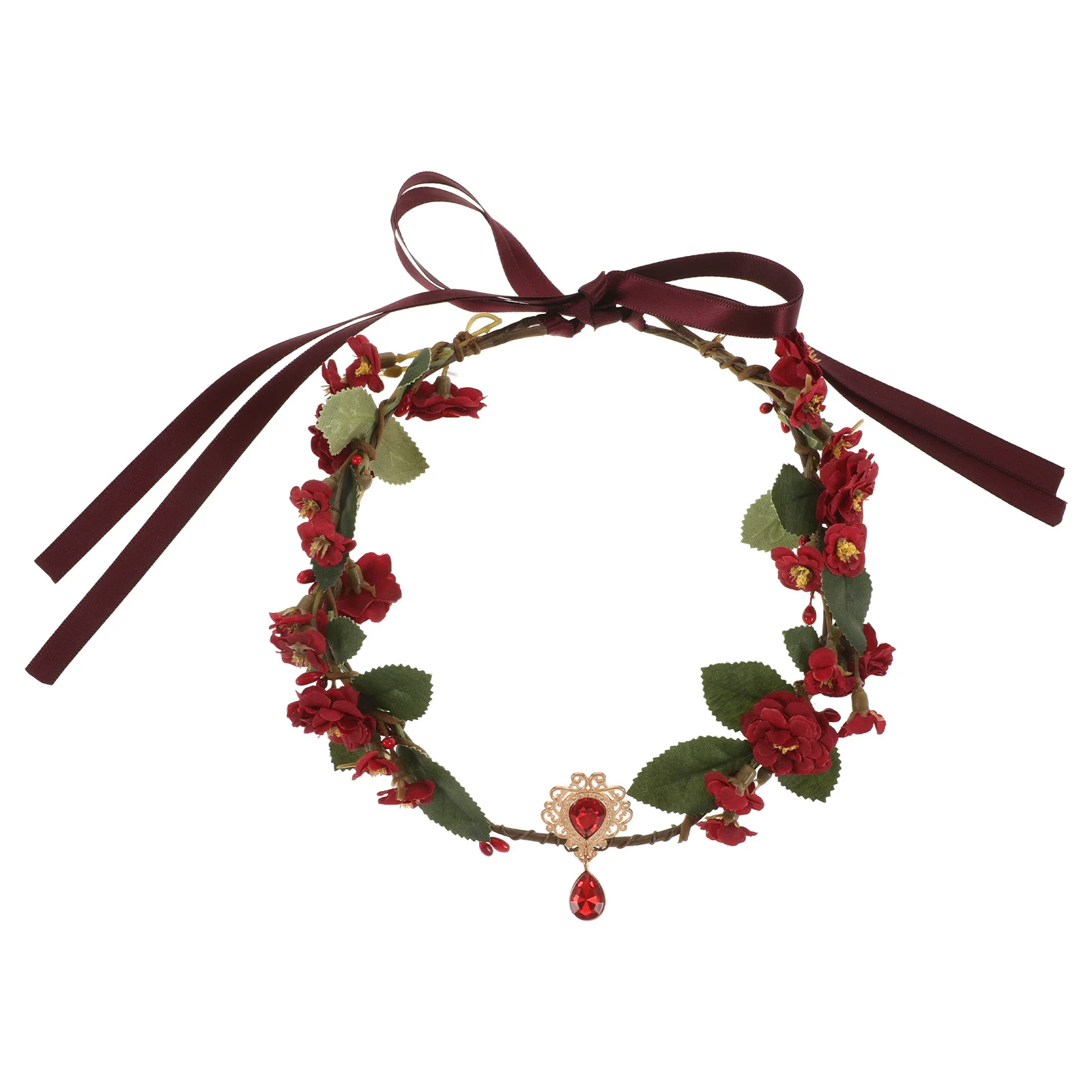 

Vivid Flower Crown Headband Floral Rhinestone Headpiece for Women Bridal Wedding Party Festival Wear Comfortable Lightweight