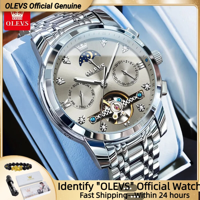 

OLEVS 6678 NEW Mechanical Watch for Men Diamond Dial Waterproof Moon Phase Hand Clock High Quality Stainless steel Wristwatches