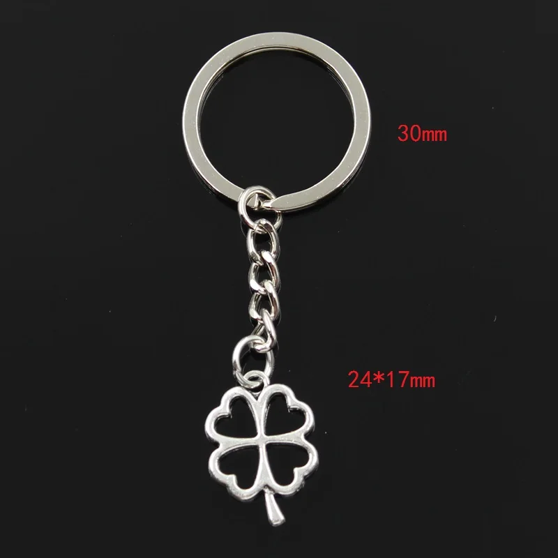 Fashion 30mm Key Ring Metal Key Chain Keychain Jewelry Antique Bronze Silver Color Hollow Four Leaf Clover 24x17mm Pendant