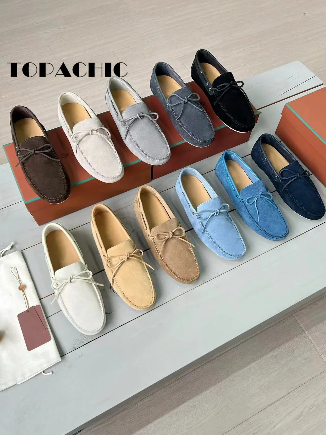 5.22 TOPACHIC New Cow Suede Spliced Sewing Genuine Leather Bowknot Pumps Business-affairs Casual Men Rubber Sole Shoes