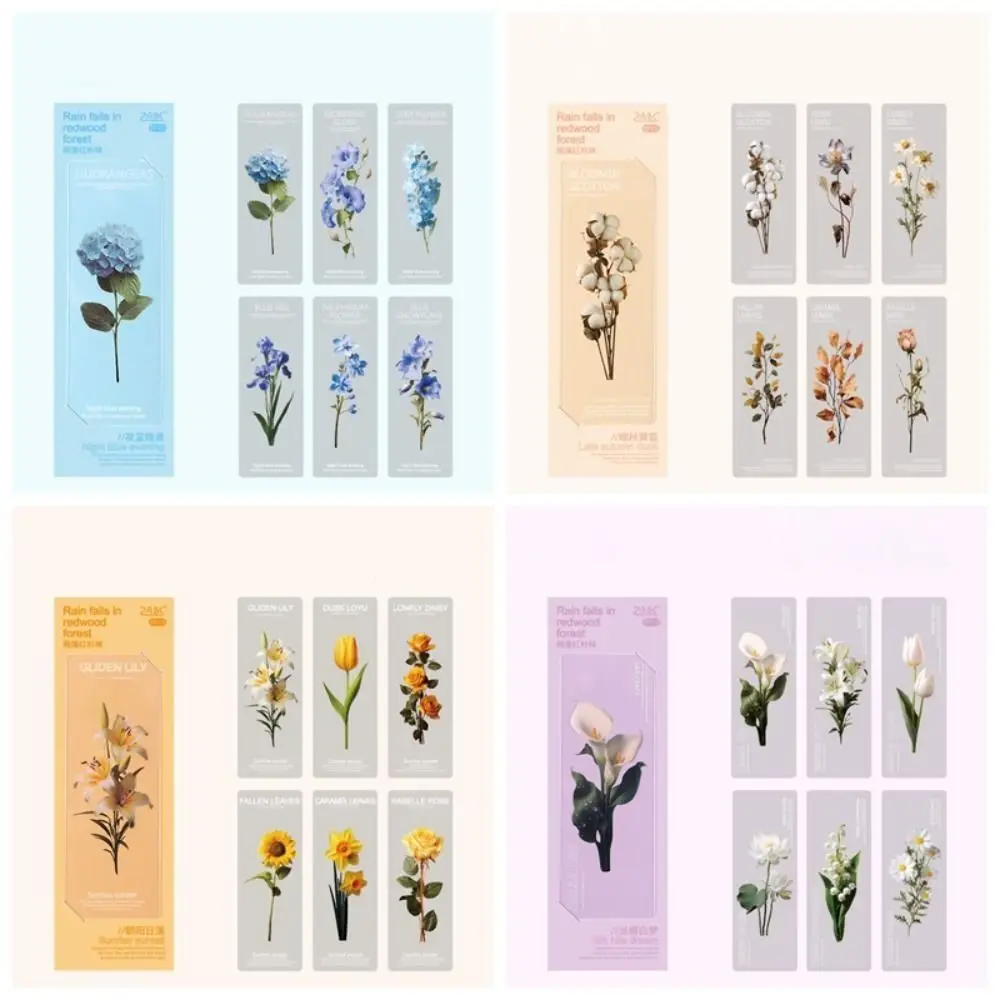 6 pcs/pack Cute Flower Series Bookmarks Originality Transparent Pet PET Book Mark Natural Plants Retro Page Marker