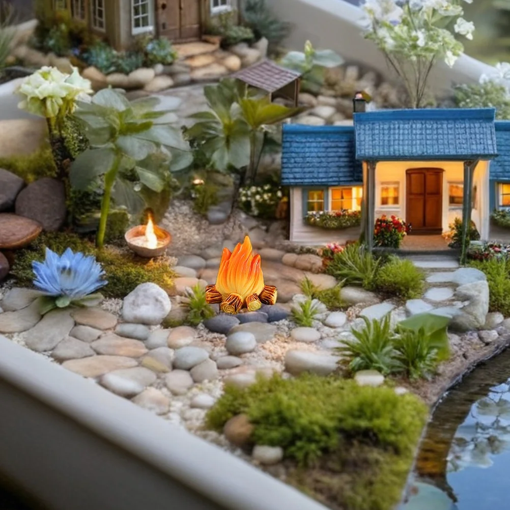 

9Pcs Resin Miniature Campfire Fairy Garden Decoration Fake Fire Micro Landscape Accessories Outdoor Dollhouse Bonfire