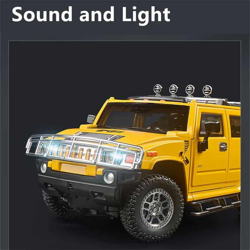 1/18 HUMMER H2 Highway 61 SUV Alloy Car Model Diecast Metal Off-road Vehicles Car Model Sound and Light Simulation Kids Toy Gift