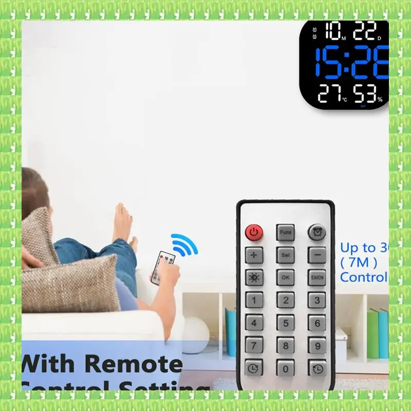

13Inch Wall Clock Brightness Adjustable Remote Control LED Digital Clock Electronic Dual Alarm Clock Living Room Decor