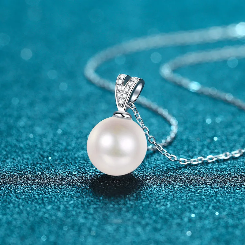 S925 Sterling Silver Collarbone Chain for Women 10mm Flawless Freshwater Pearl Moissanite Necklace for Women