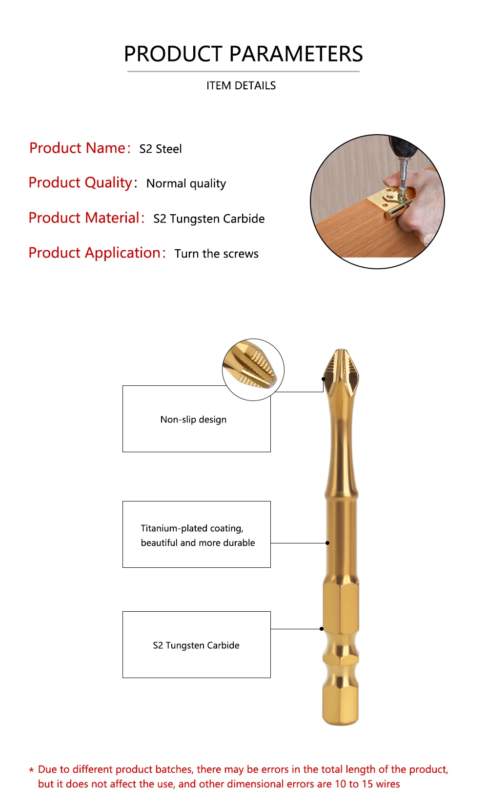 LAVIE 1PC Double Slot Bullet Head Anti Slip Gold Plated Titanium S2 Cross Screwdriver Head High Hardness Electric Screwdriver