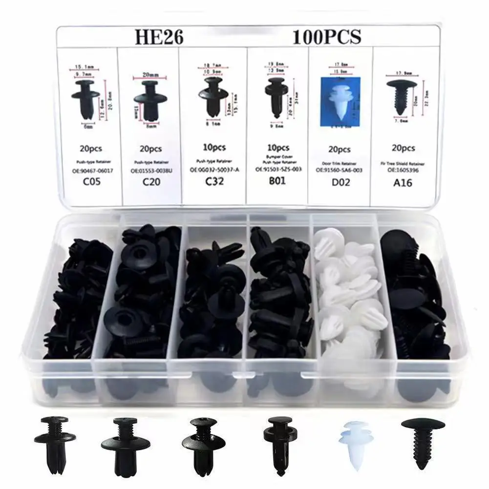 100Pcs Car Plastic Clips Fastener Screws Body Push Retainer Pin Rivet Bumper Panel Interior Decoration Mixed Auto Accessories