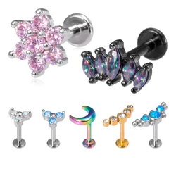 1pc Zircon Labret Studs 16G Flower Moon Lip Monroe Piercing Internally Threaded Steel Medusa Ring Helix Cartilage Tragus Earring